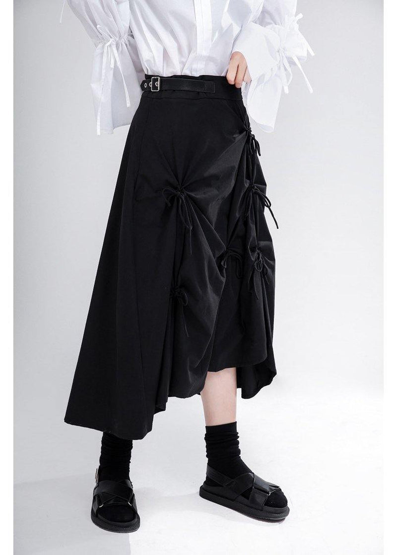 Black Cinched Low High Design Skirts Summer