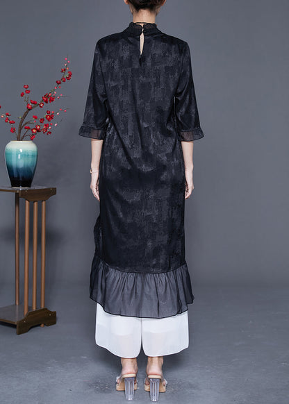 Black Embroideried Patchwork Jacquard Silk Dress Bracelet Sleeve