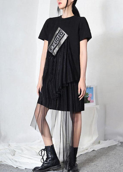 Black Hot Drilling Patchwork Tulle Mini Dresses Summer