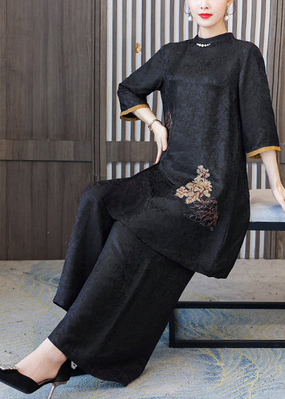 Black Stand Collar Oversized Jacquard Spandex 2 Piece Outfit Summer