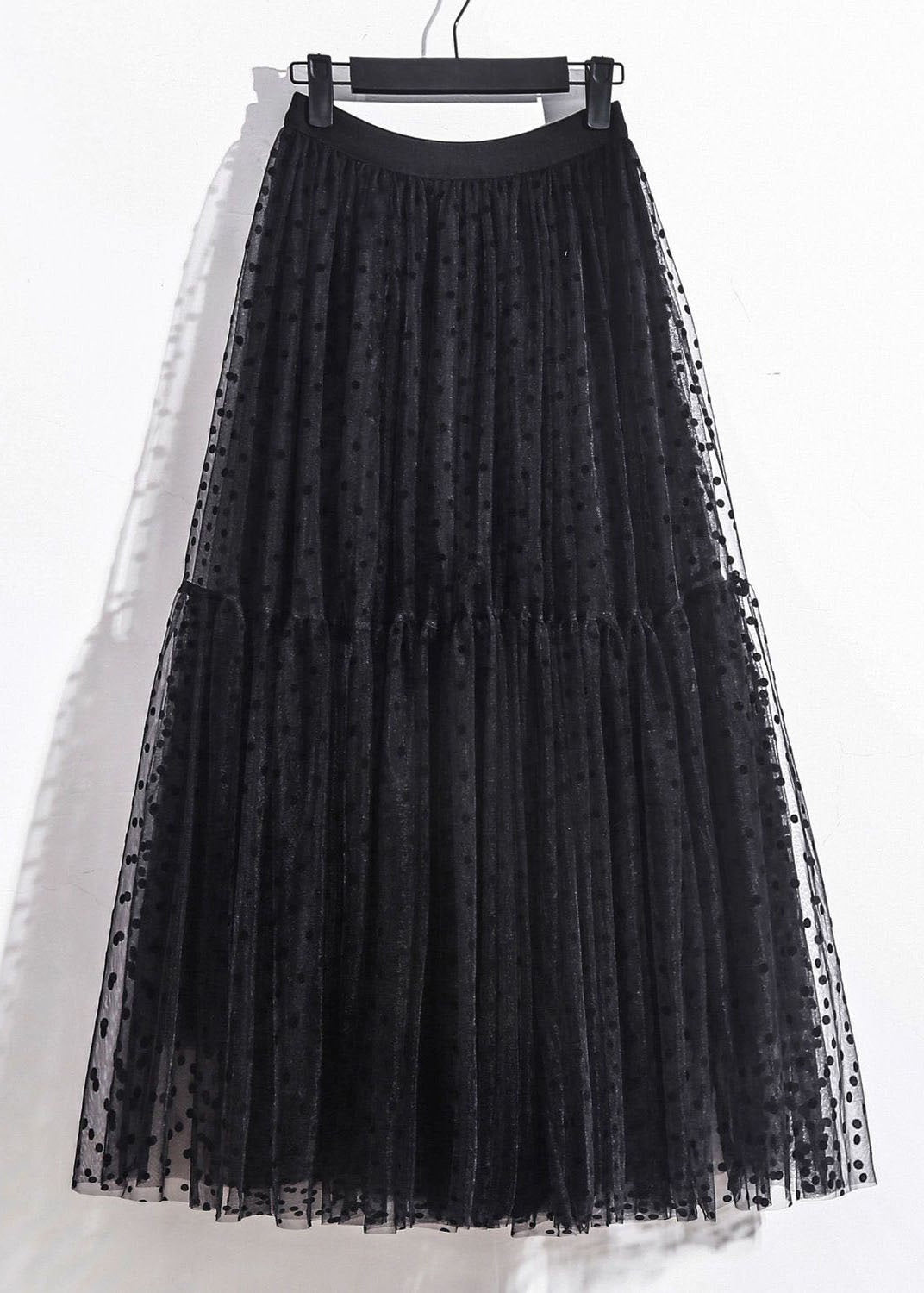 Black Wrinkled Patchwork High Waist Tulle Skirt Spring