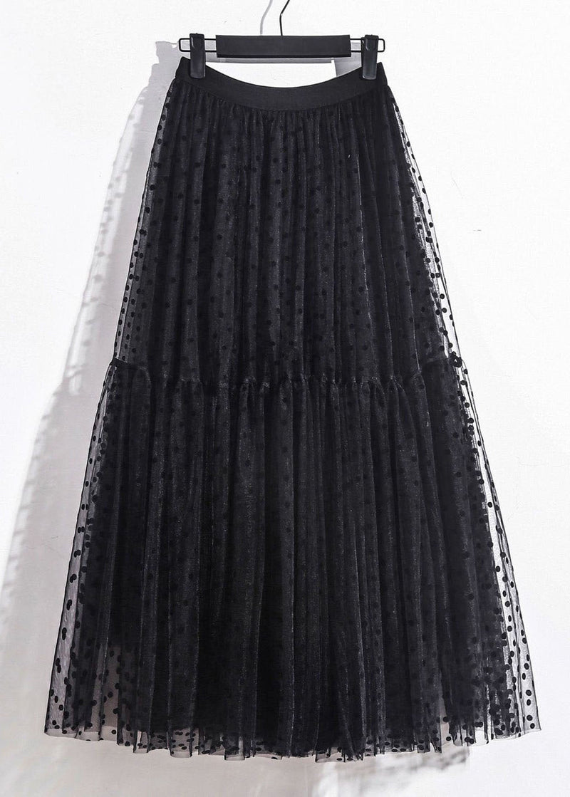 Black Wrinkled Patchwork High Waist Tulle Skirt Spring