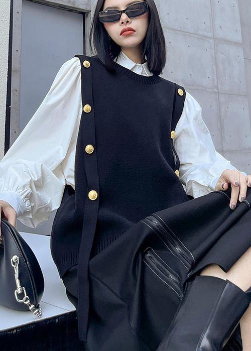 Black Knitwear O Neck Sleeveless Sweater Blouse
