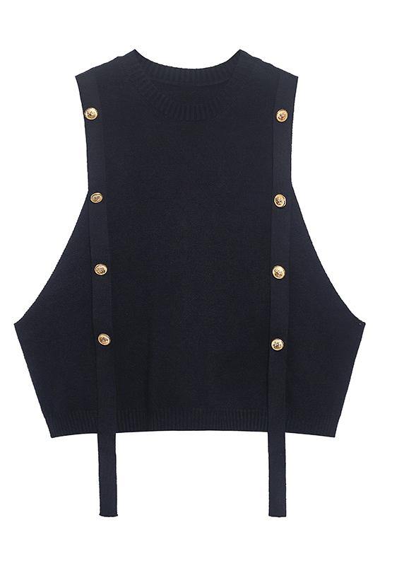 Black Knitwear O Neck Sleeveless Sweater Blouse