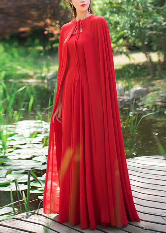 Blue Neck Tie Chiffon Cloak and Slip Dress Two Piece Set Spring