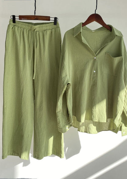 Blue Peter Pan Collar Tops and Pants Cotton Two-piece Set Spring