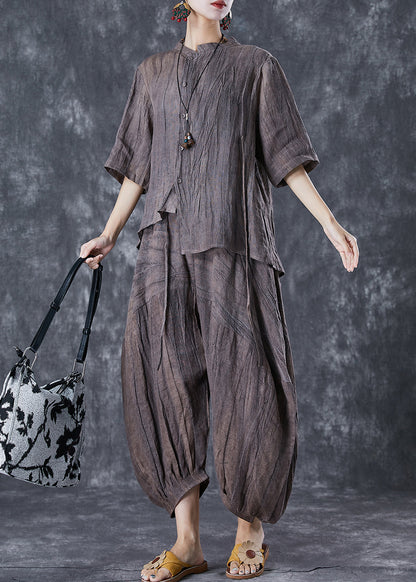 Chocolate Asymmetrical Tie Dye Linen Two Pieces Set Summer