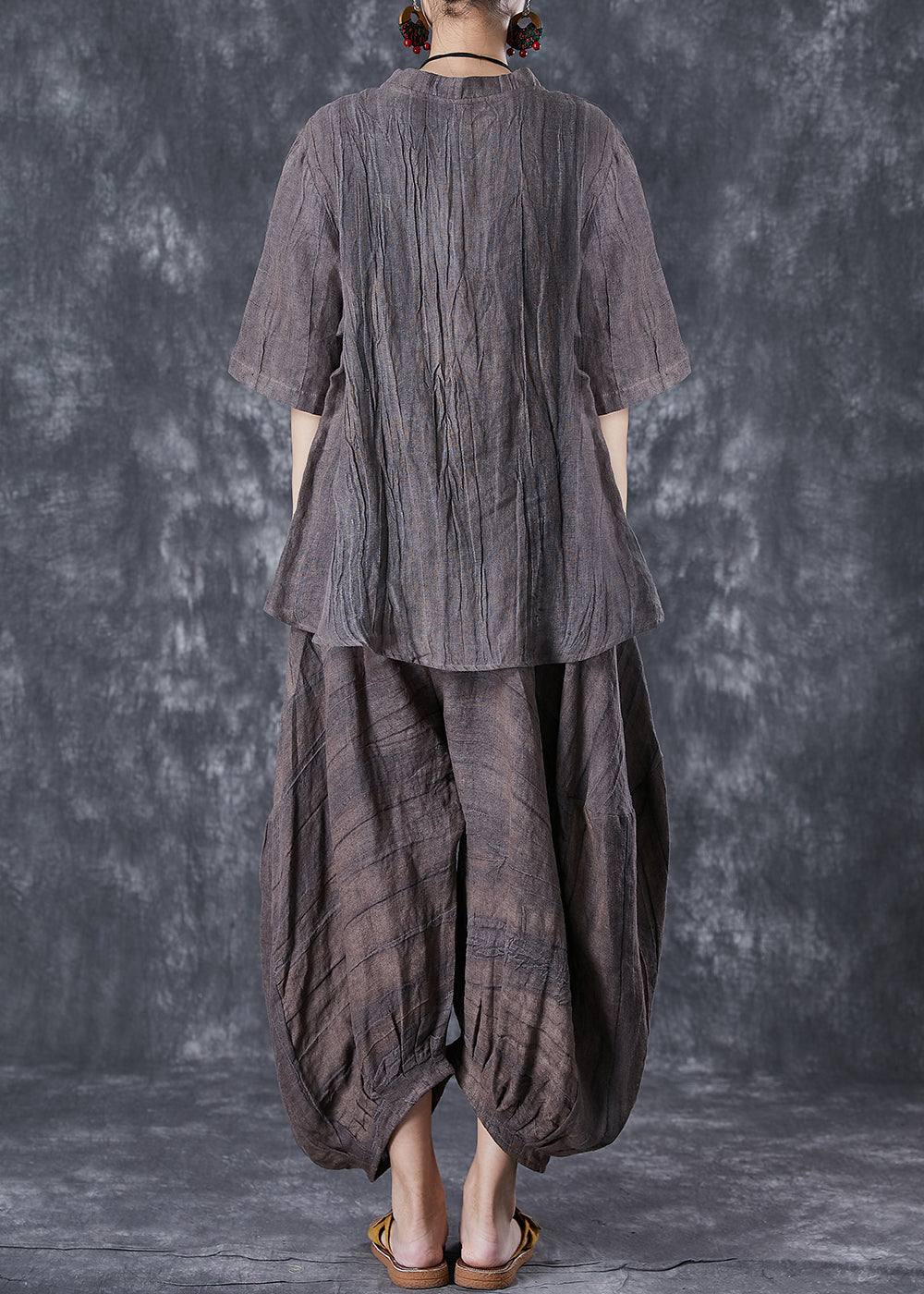 Chocolate Asymmetrical Tie Dye Linen Two Pieces Set Summer