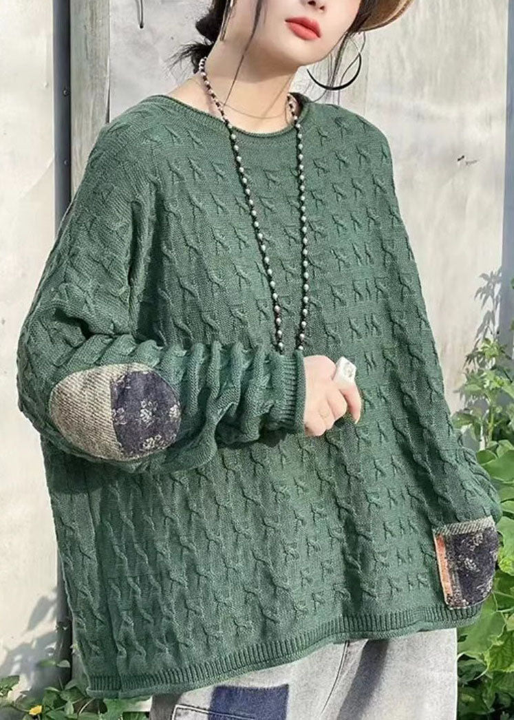 Chocolate O-neck Oversized Patchwork Applique Knit Sweaters Winter