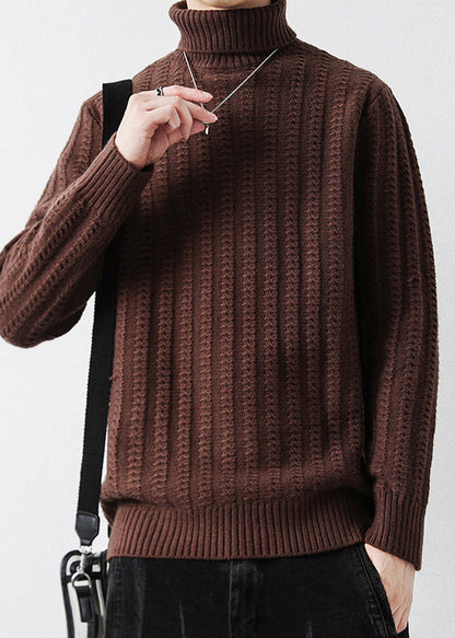 Coffee Turtleneck Thick Cotton Cable Knit Sweater Winter