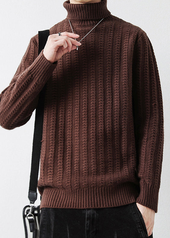 Coffee Turtleneck Thick Cotton Cable Knit Sweater Winter