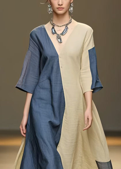 Colorblock Asymmetrical Patchwork Cotton a Line Dress Summer