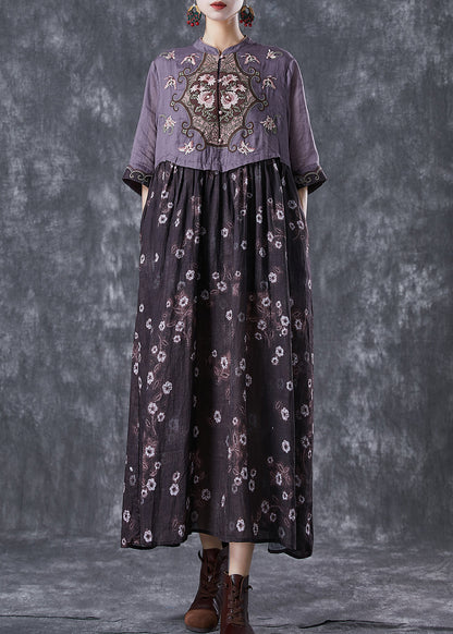 Colorblock Embroidered Patchwork Cotton Long Dress Summer