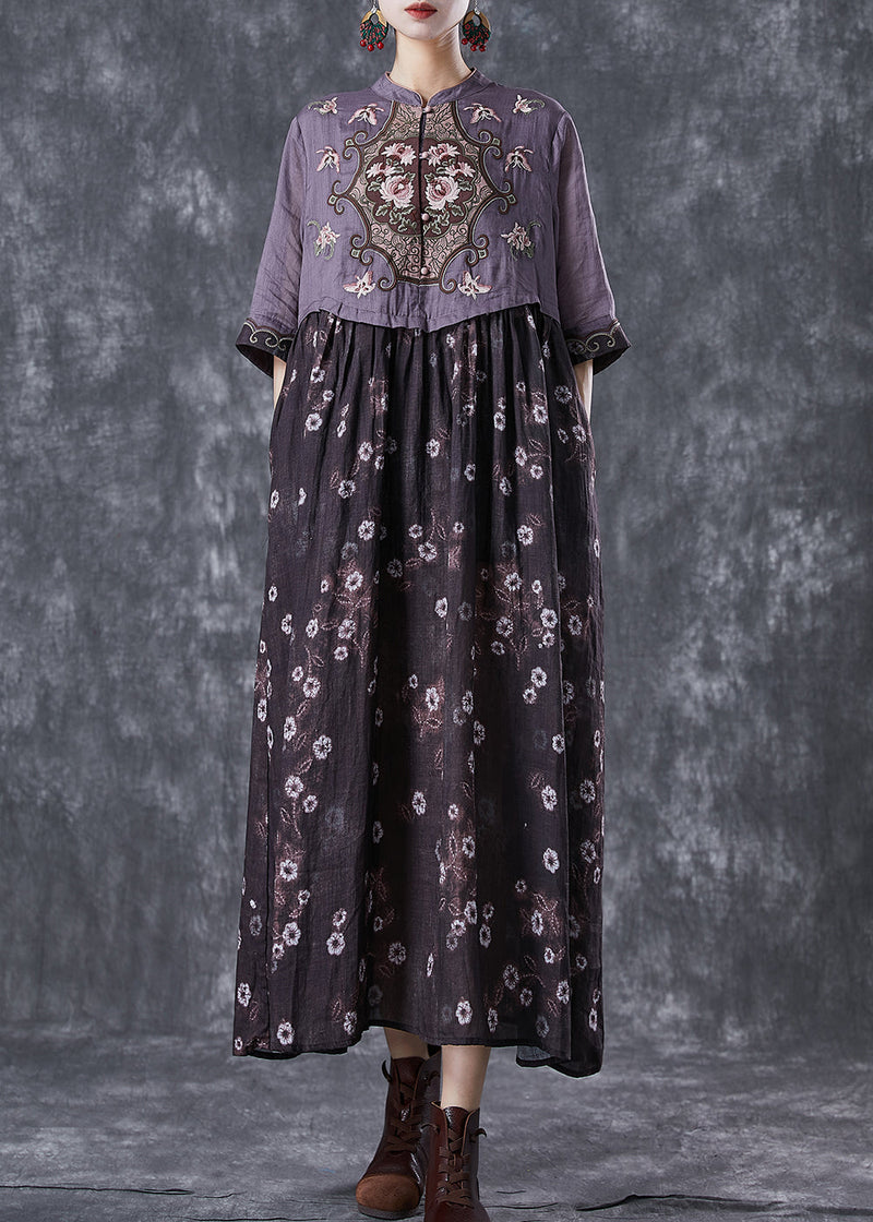 Colorblock Embroidered Patchwork Cotton Long Dress Summer