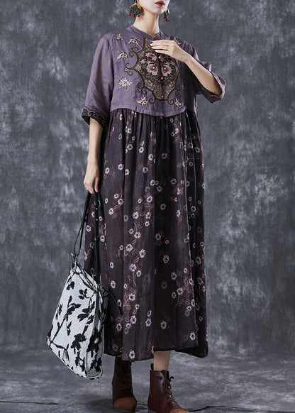 Colorblock Embroidered Patchwork Cotton Long Dress Summer