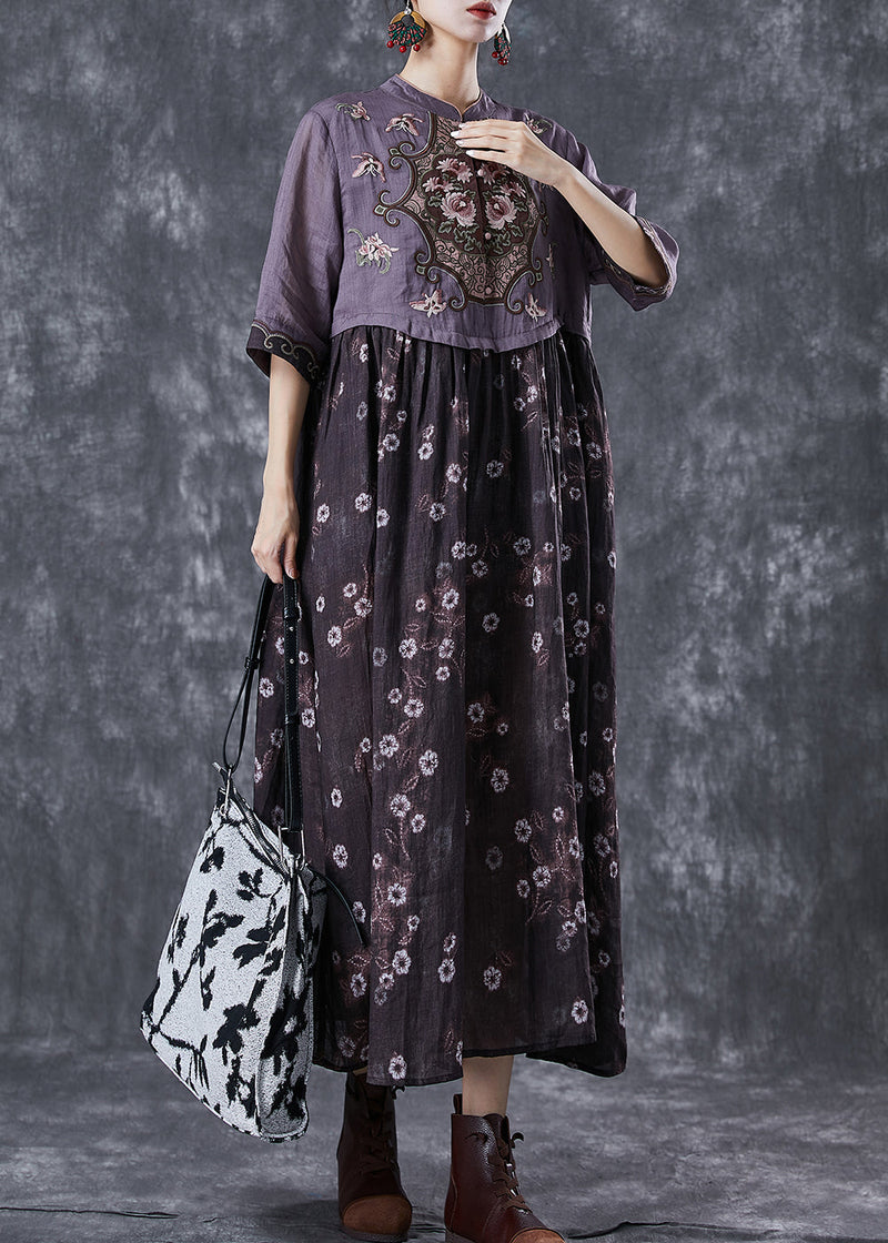 Colorblock Embroidered Patchwork Cotton Long Dress Summer