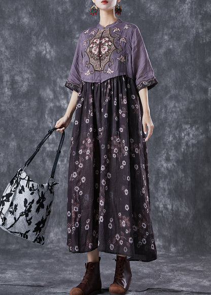 Colorblock Embroidered Patchwork Cotton Long Dress Summer