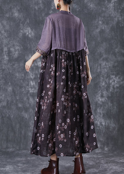 Colorblock Embroidered Patchwork Cotton Long Dress Summer