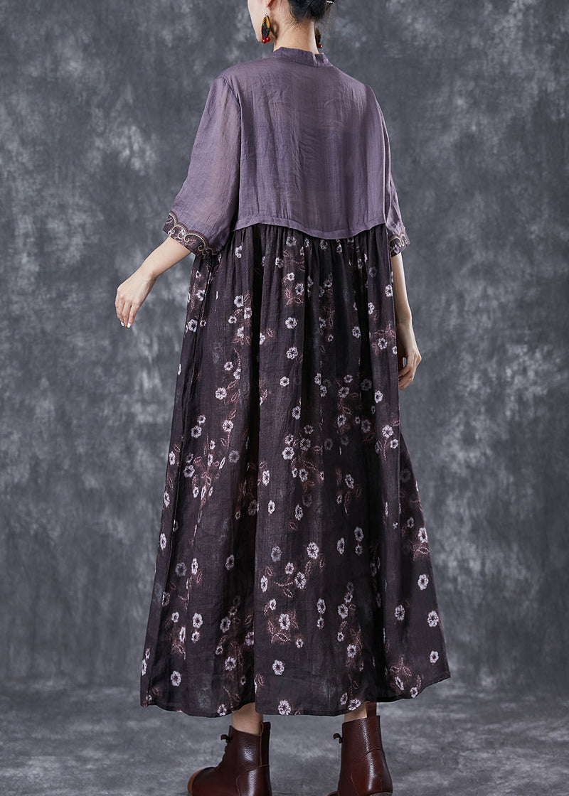 Colorblock Embroidered Patchwork Cotton Long Dress Summer