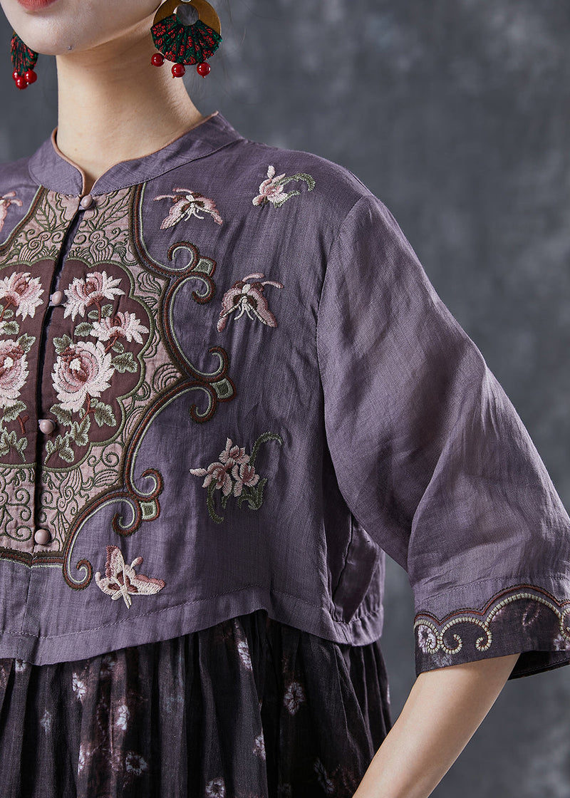 Colorblock Embroidered Patchwork Cotton Long Dress Summer