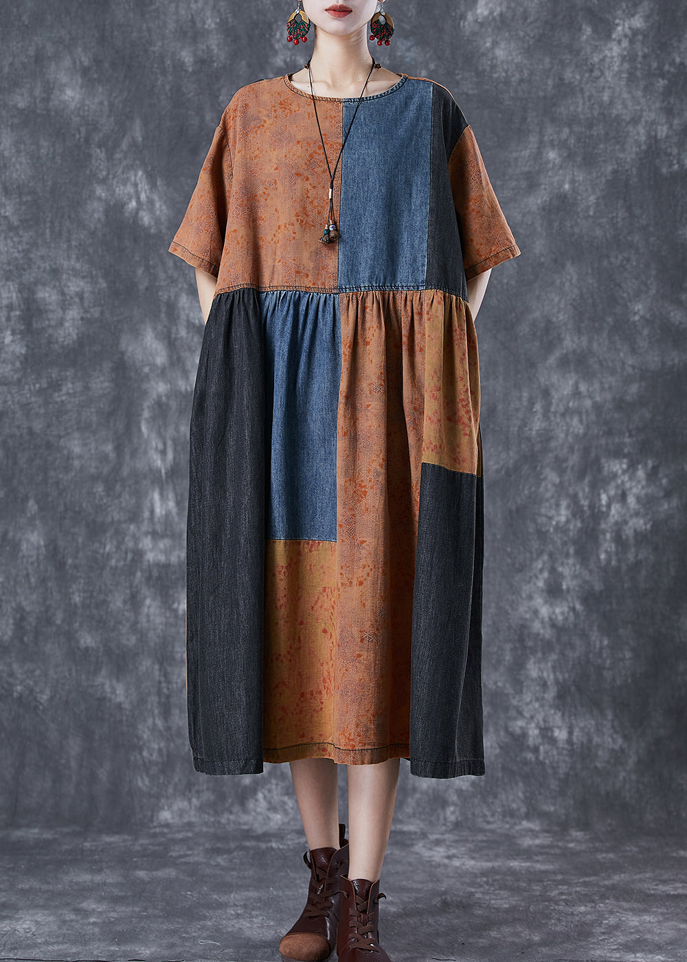 Colorblock Oversized Denim Patchwork Cotton Dress Summer