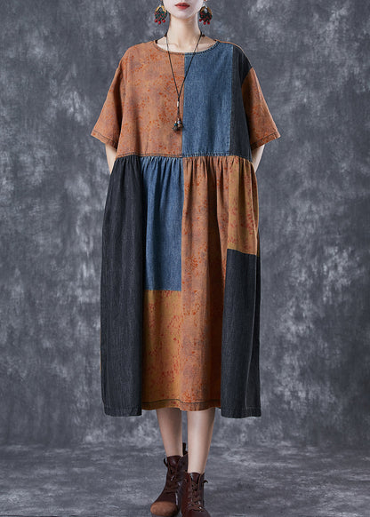 Colorblock Oversized Denim Patchwork Cotton Dress Summer