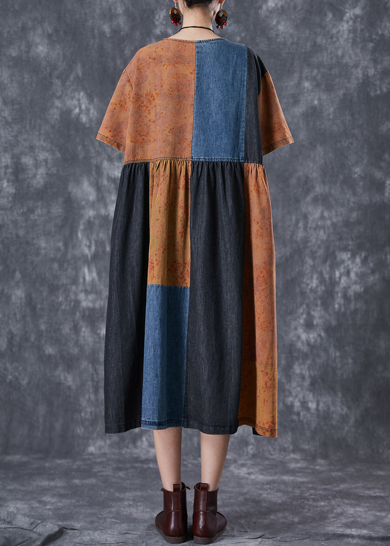 Colorblock Oversized Denim Patchwork Cotton Dress Summer