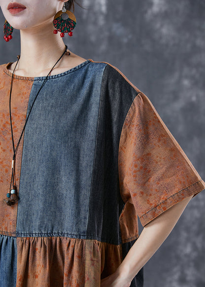 Colorblock Oversized Denim Patchwork Cotton Dress Summer