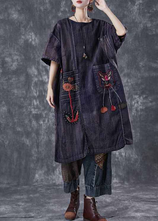 Embroidered Patchwork Applique Wear on Both Sides Cotton Dress Summer