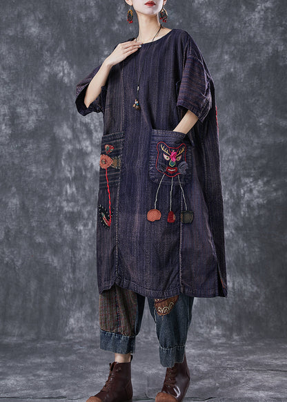 Embroidered Patchwork Applique Wear on Both Sides Cotton Dress Summer