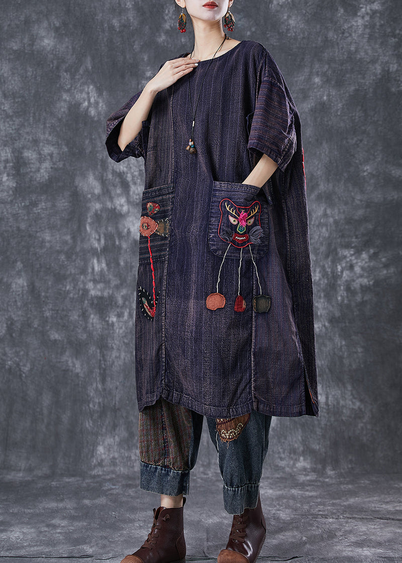 Embroidered Patchwork Applique Wear on Both Sides Cotton Dress Summer