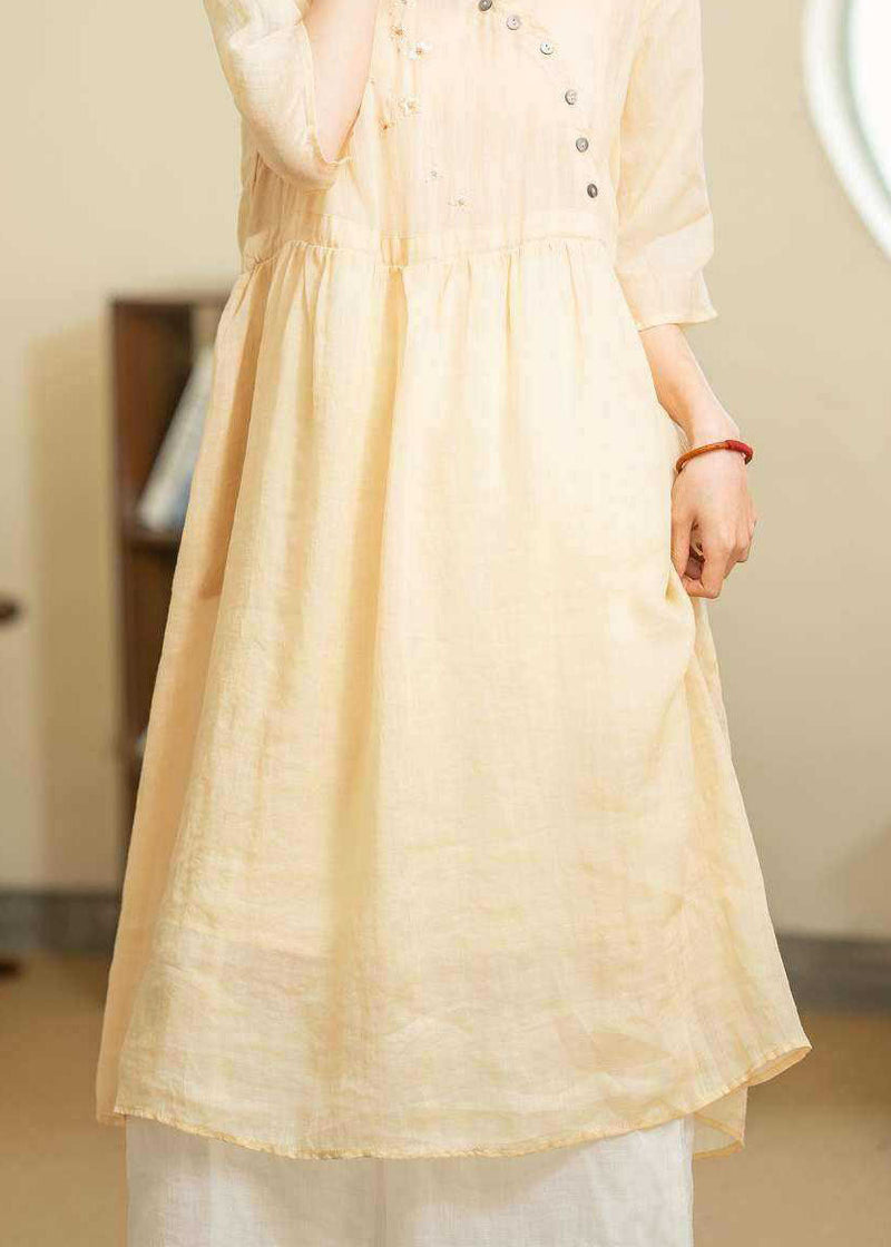 Green Embroidered Patchwork Lace Up Linen Dresses Summer
