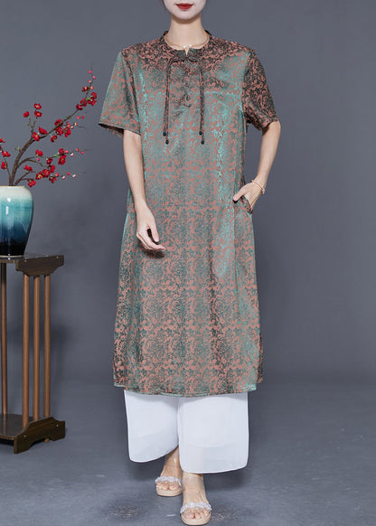 Green Gradient Color Print Tassel Silk Maxi Dresses Summer