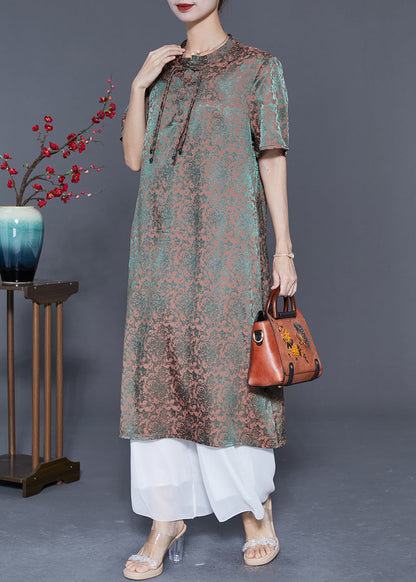 Green Gradient Color Print Tassel Silk Maxi Dresses Summer