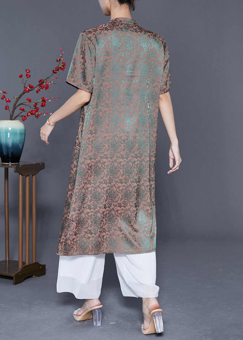 Green Gradient Color Print Tassel Silk Maxi Dresses Summer