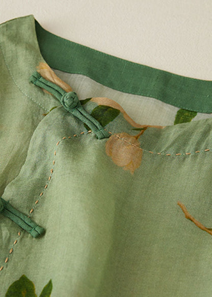 Green O Neck Print Patchwork Cotton Shirt Tops Long Sleeve