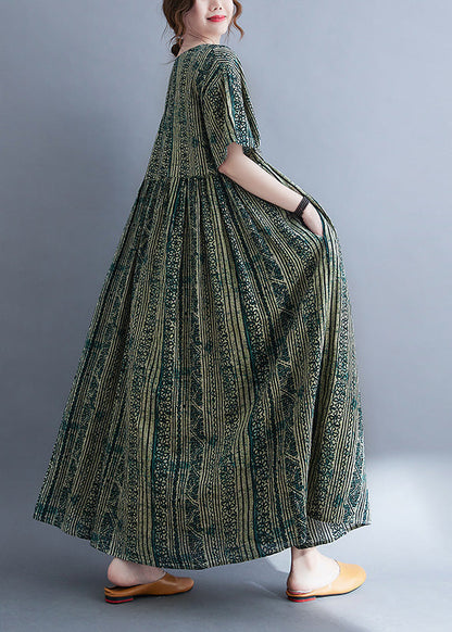Green O-neck Print Patchwork Maxi Dress Summer