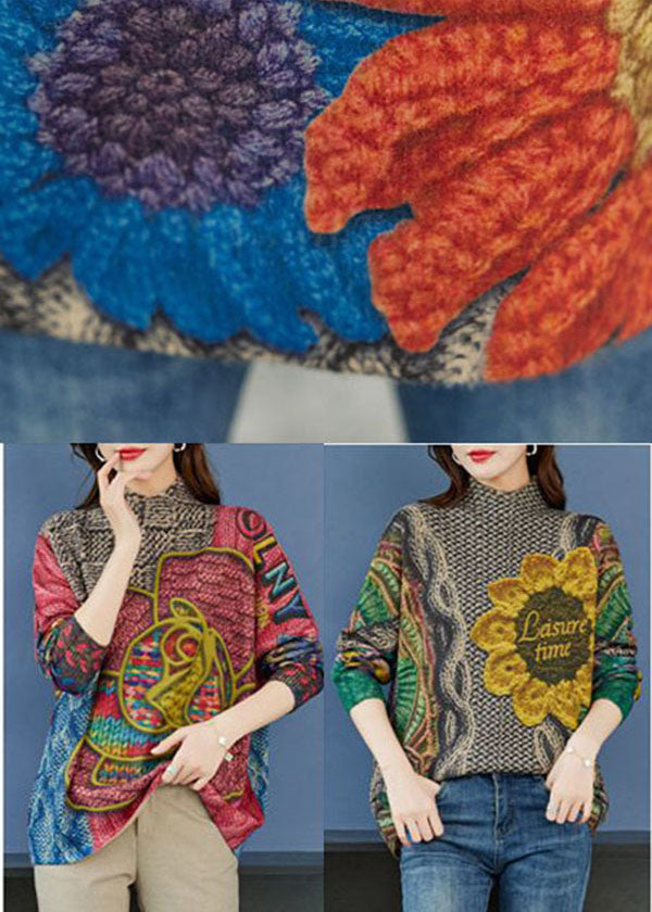 Green Oversized Print Thick Wool Knit Top Winter