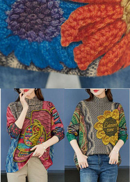 Green Oversized Print Thick Wool Knit Top Winter