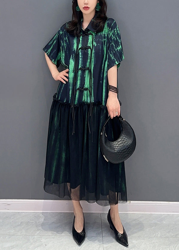 Green Tasseled Ruffled Tulle Patchwork Cotton Dresses Summer