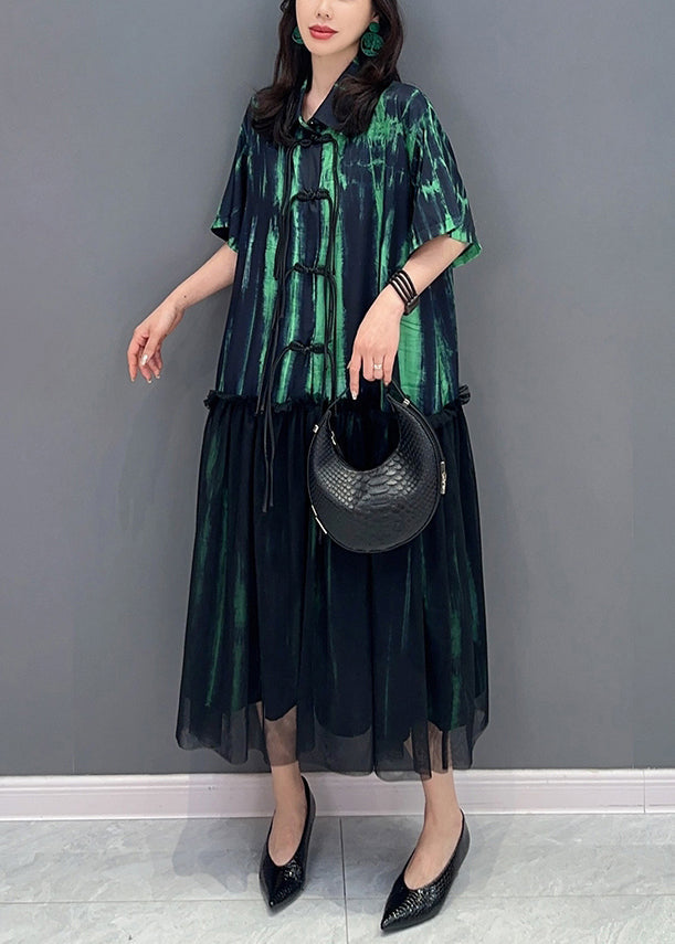 Green Tasseled Ruffled Tulle Patchwork Cotton Dresses Summer