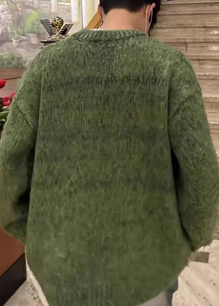 Grey O Neck Thick Cotton Knit Sweaters Spring