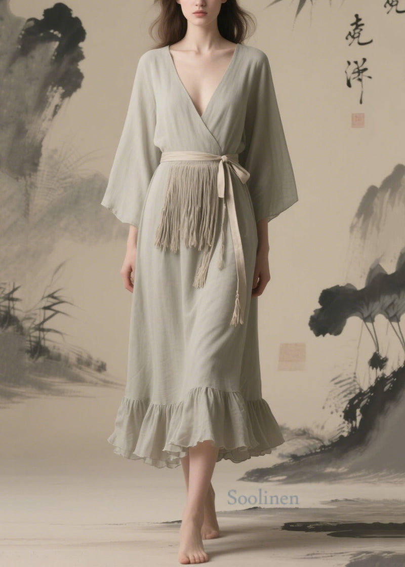 Grey Tasseled Chiffon Tunic Dresses Summer