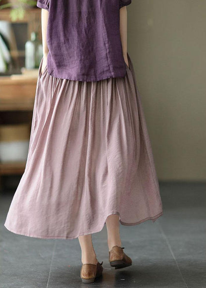 Light Purple Patchwork Tie Waist Summer Skirt Linen