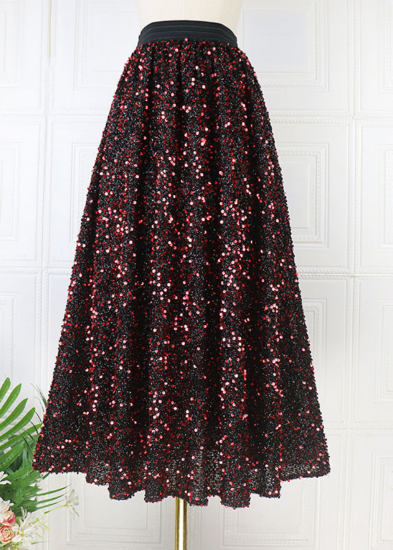 Mulberry Elastic Waist Sequins Tulle a Line Skirt Spring