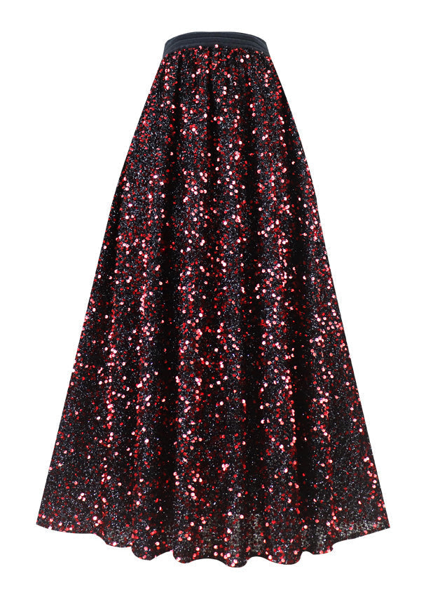 Mulberry Elastic Waist Sequins Tulle a Line Skirt Spring