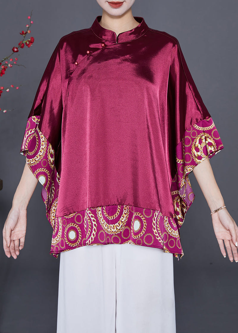 Mulberry Oversized Patchwork Silk Blouse Tops Summer