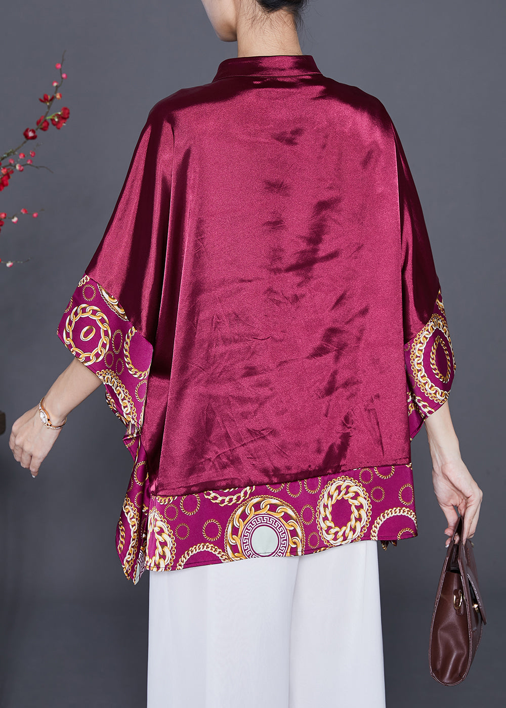 Mulberry Oversized Patchwork Silk Blouse Tops Summer