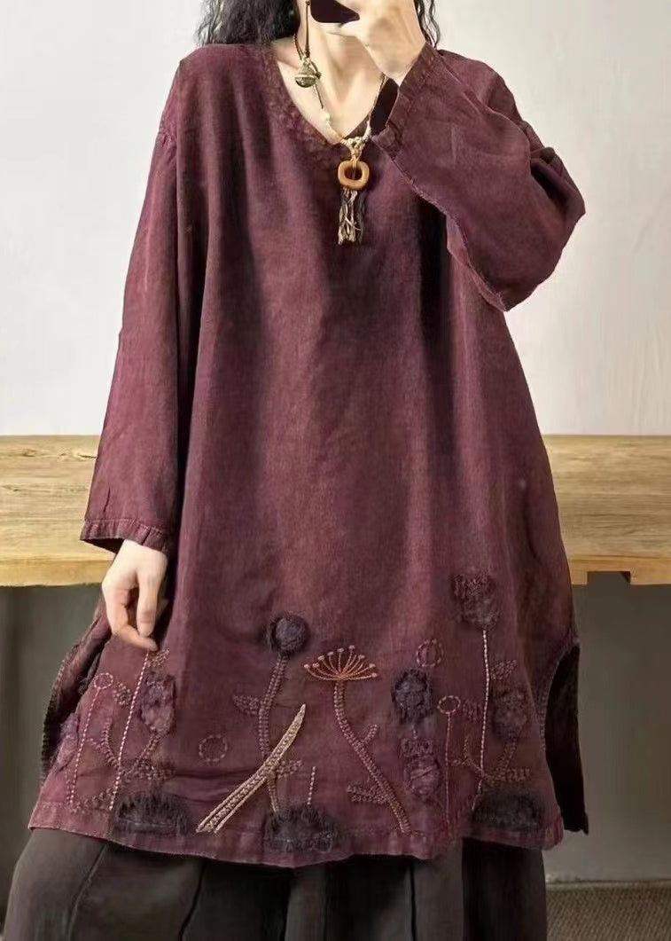 Yellow Text V Neck Embroidered Patchwork Linen Mid Dresses Fall