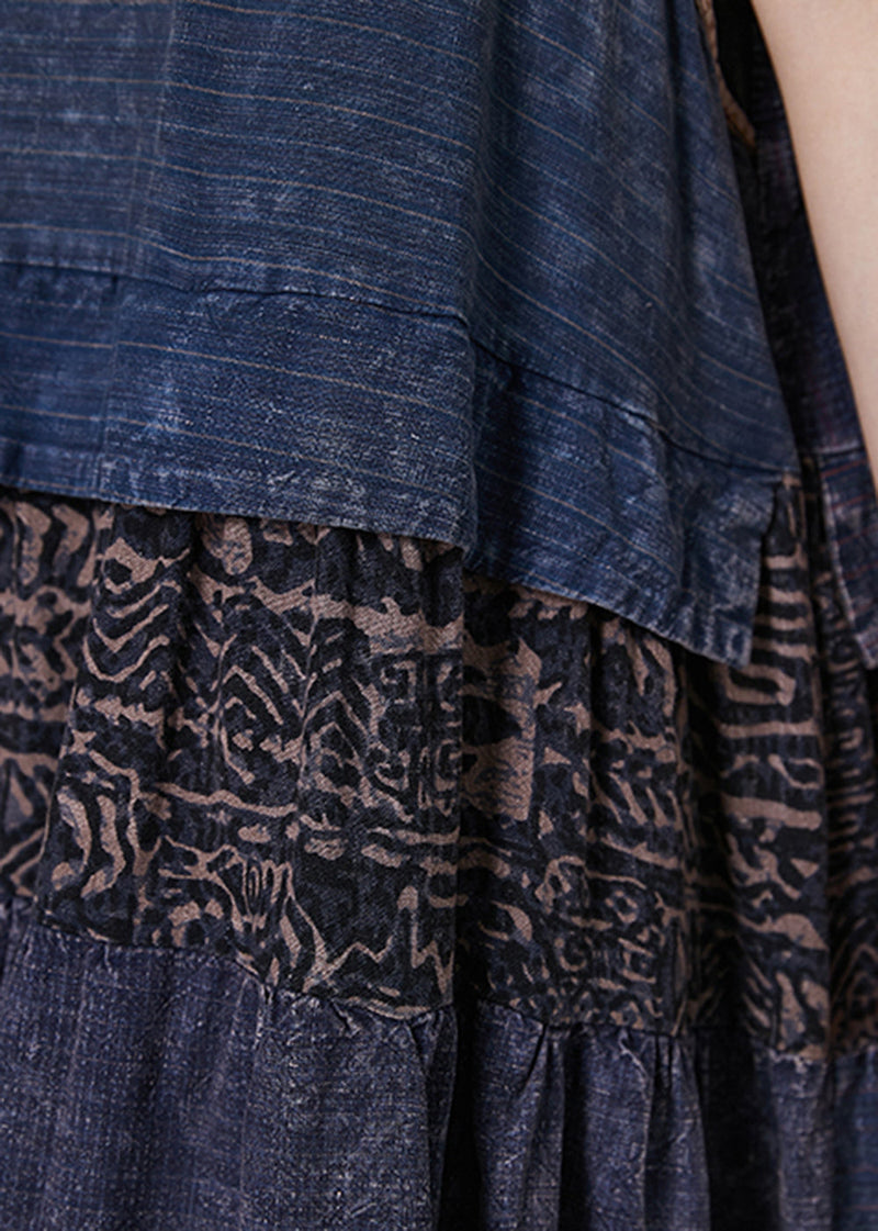 Navy Patchwork Denim National Style Dresses Spring